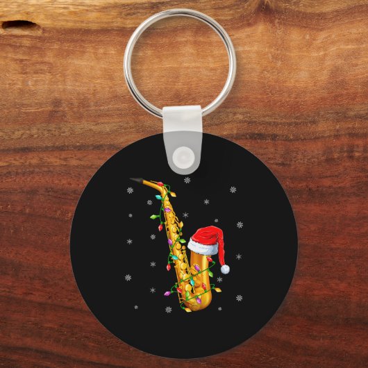 Saxophone Music Lover Xmas Lights Santa Saxophone  Sleutelhanger (Voorkant)