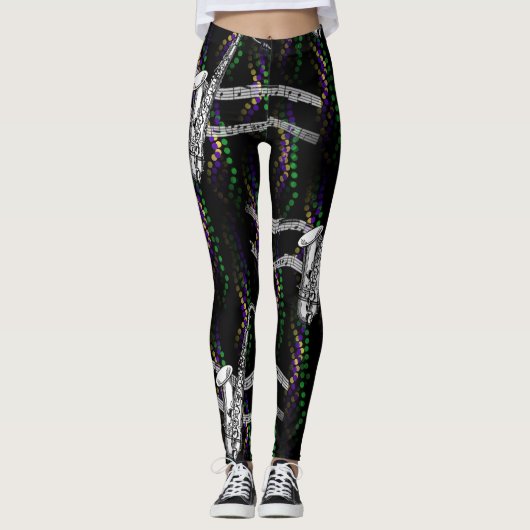 Saxophone Music Mardi Gras Black Leggings (Voorkant)