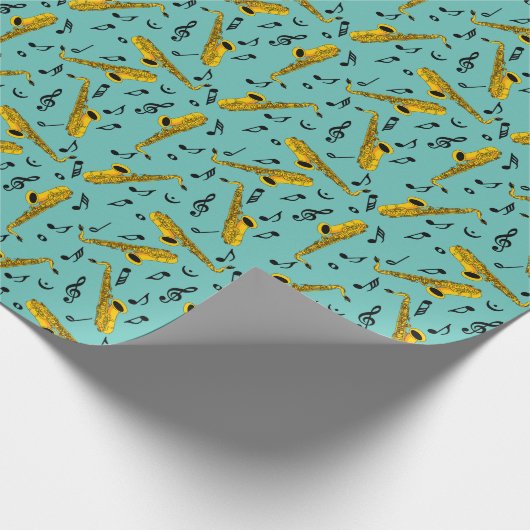 Saxophone Music Note Pattern Cadeaupapier (Hoek)