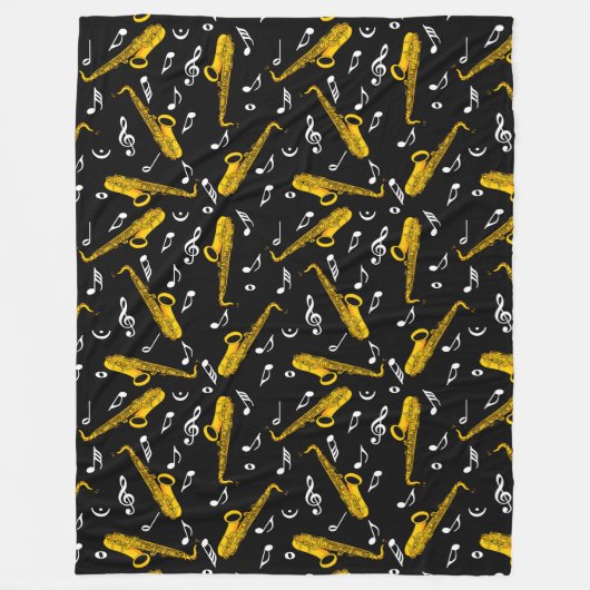 Saxophone Music Note Pattern Fleece Deken (Voorkant)