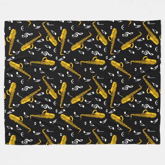 Saxophone Music Note Pattern Fleece Deken (Voorkant (Horizontaal))