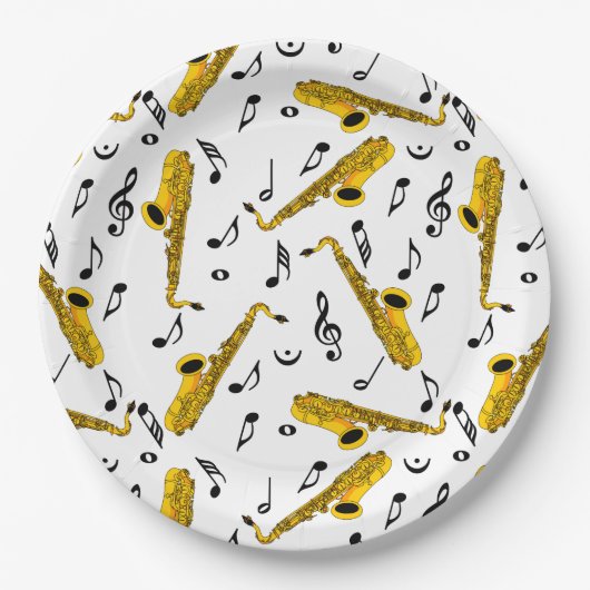 Saxophone Music Note Pattern Papieren Bordje (Voorkant)