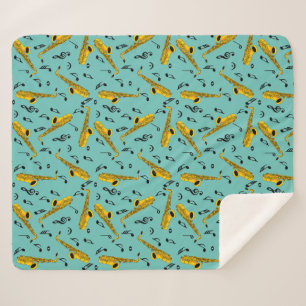 Saxophone Music Note Pattern Sherpa Deken