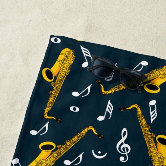 Saxophone Music Note Pattern Strandlaken (In situ)