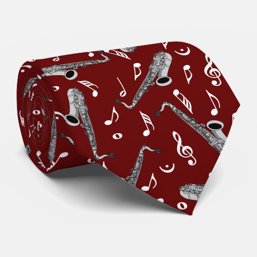 Saxophone Music Note Pattern Stropdas (Opgerold)