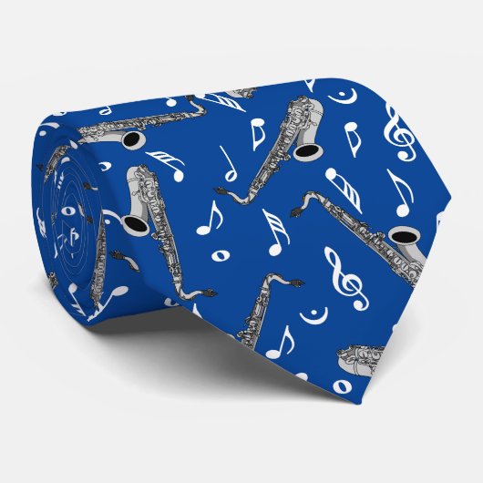 Saxophone Music Note Pattern Stropdas (Opgerold)