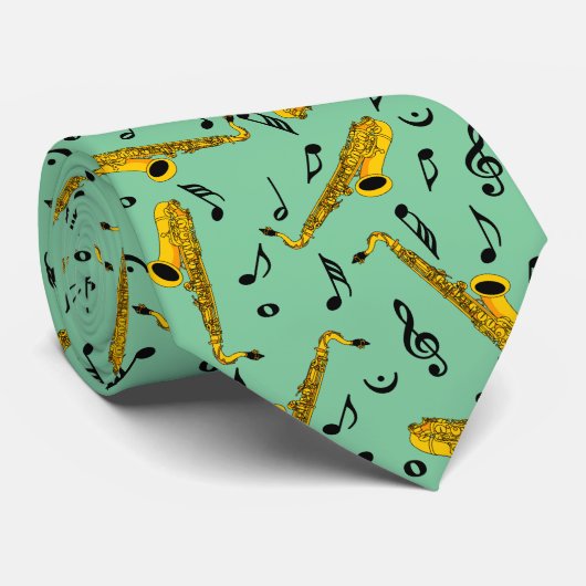 Saxophone Music Note Pattern Stropdas (Opgerold)