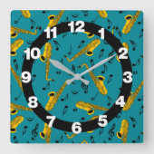 Saxophone Music Note Pattern Vierkante Klok (Voorkant)