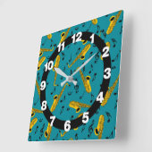 Saxophone Music Note Pattern Vierkante Klok (Hoek)