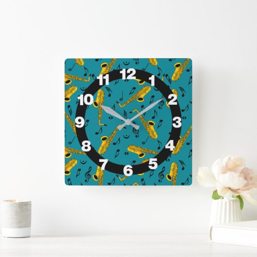Saxophone Music Note Pattern Vierkante Klok (Huis)