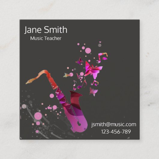Saxophone Music Teacher freelance Music tutor Vierkante Visitekaartje (Voorkant)