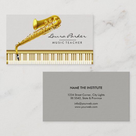Saxophone Music Teacher Piano Keyboard Musicus Visitekaartje (Voorkant / Achterkant)
