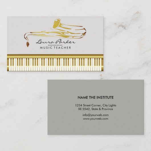 Saxophone Music Teacher Piano Keyboard Musicus Visitekaartje (Voorkant / Achterkant)
