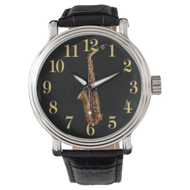 Saxophone Music-Thleed Musician's Gift Horloge (Voorkant)