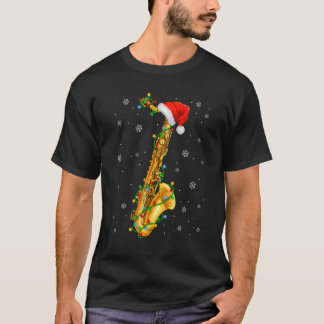 Saxophone Music Xmas verlicht kerstmis kerstman T-shirt