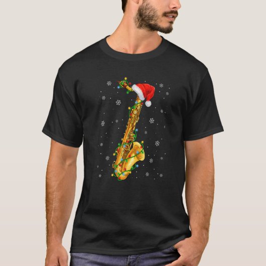 Saxophone Music Xmas verlicht kerstmis T-shirt (Voorkant)