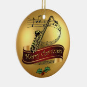 Saxophone ~ Musical Scroll~Gold "Merry Kerstmis" ~ Keramisch Ornament (Rechts)