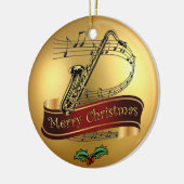 Saxophone ~ Musical Scroll~Gold "Merry Kerstmis" ~ Keramisch Ornament (Links)