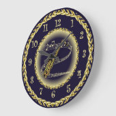 Saxophone ~ Musical Scroll ~ Gold/Navy Blue ~ Grote Klok (Hoek)