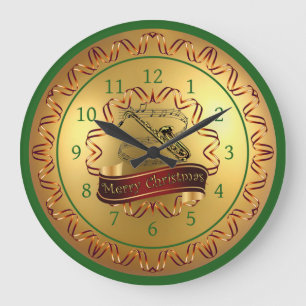 Saxophone ~ Musical Scroll ~ "Merry Christmas" Grote Klok