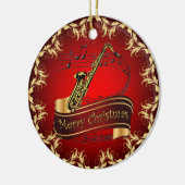 Saxophone ~ Musical Scroll ~ Merry Kerst~ * ~ Keramisch Ornament (Links)