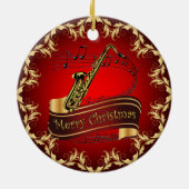 Saxophone ~ Musical Scroll ~ Merry Kerst~ * ~ Keramisch Ornament (Achterkant)