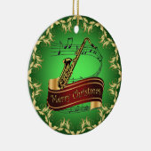 Saxophone ~ Musical Scroll ~ Merry Kerst~ * ~ Keramisch Ornament (Rechts)