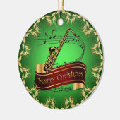 Saxophone ~ Musical Scroll ~ Merry Kerst~ * ~ Keramisch Ornament (Links)