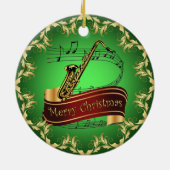 Saxophone ~ Musical Scroll ~ Merry Kerst~ * ~ Keramisch Ornament (Achterkant)
