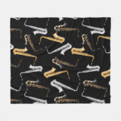 Saxophone naadloos patroon bg Saxofonist Musicus Fleece Deken (Voorkant (Horizontaal))