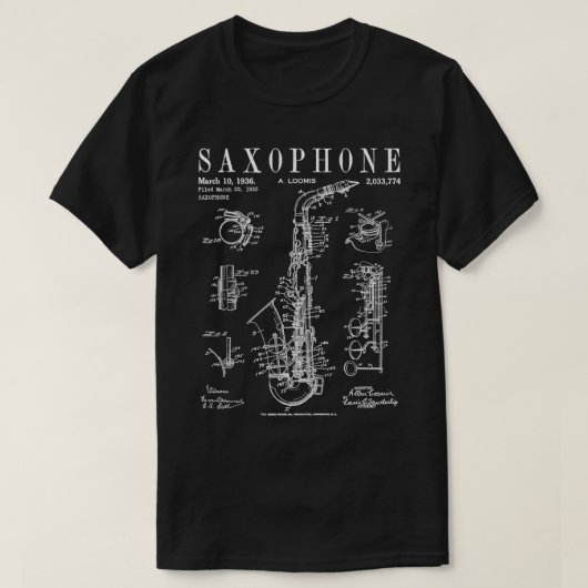 Saxophone Old  Patent Drawing Print T-shirt (Design voorkant)