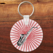 Saxophone op Grunge Red Sunburst Sleutelhanger (Voorkant)