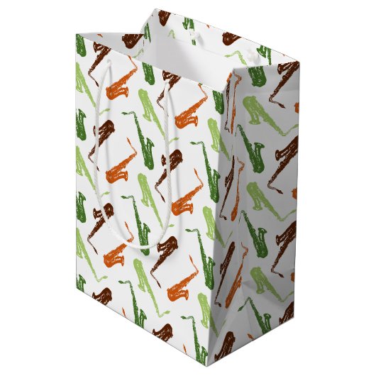 Saxophone Pattern Medium Cadeauzakje (Achterkant Gekanteld)