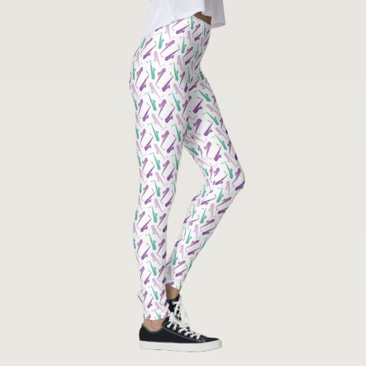 Saxophone Pattern Paars Blauwgroen Leggings (Rechts)