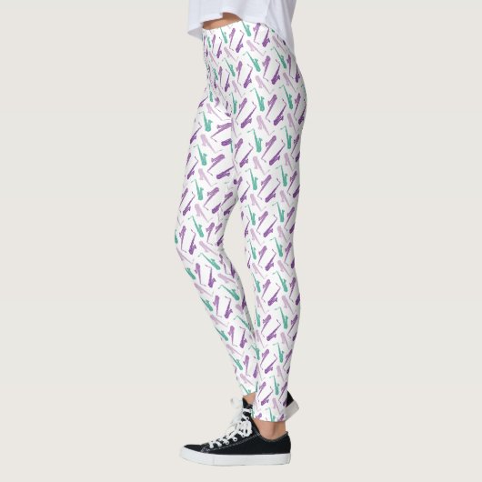 Saxophone Pattern Paars Blauwgroen Leggings (Links)