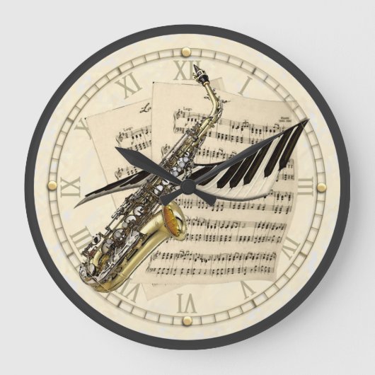 Saxophone & Piano Music Design Wall Clock Grote Klok (Voorkant)