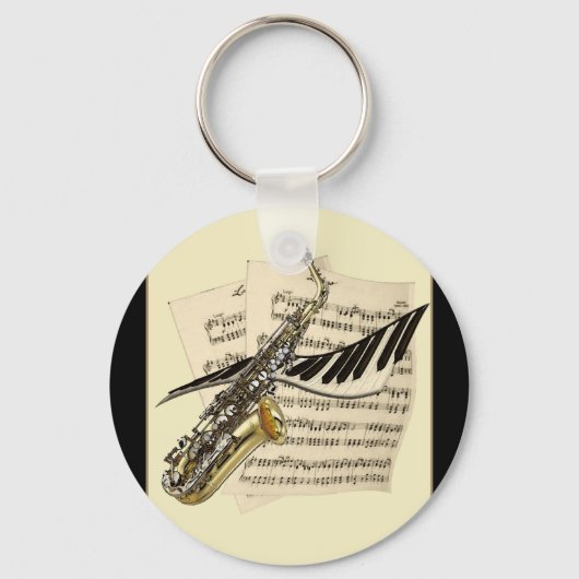 Saxophone & Piano Music Keyring Sleutelhanger (Voorkant)