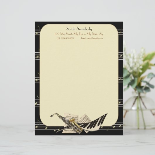 Saxophone & Piano Music Letterhead Briefhoofd (Staand voorkant)