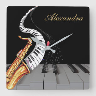 Saxophone Piano Music Luxury, gepersonaliseerd Vierkante Klok