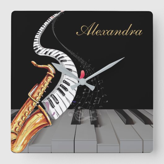 Saxophone Piano Music Luxury, gepersonaliseerd Vierkante Klok (Voorkant)