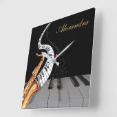 Saxophone Piano Music Luxury, gepersonaliseerd Vierkante Klok (Hoek)