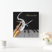 Saxophone Piano Music Luxury, gepersonaliseerd Vierkante Klok (Huis)