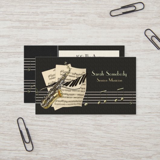 Saxophone & Piano Music Profile Card Visitekaartje (Voorkant / Achterkant in situ)