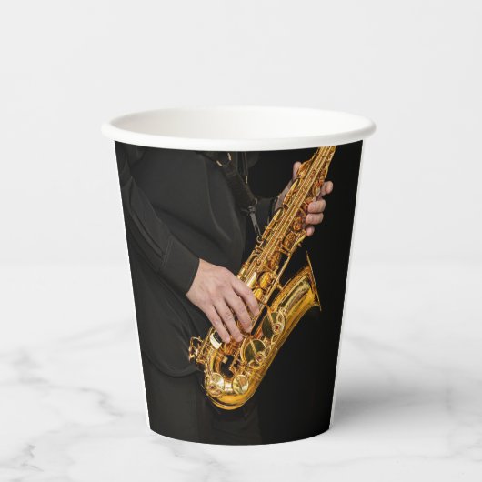 Saxophone Player geeft Saxophonist jazz af Papieren Bekers (Voorkant)