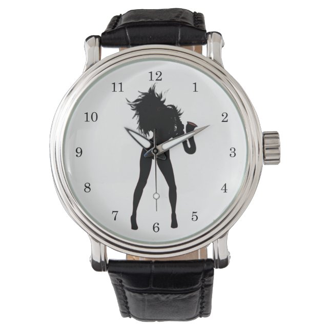 Saxophone Player Girl Jazz Music Watch Gift Horloge (Voorkant)