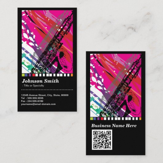 Saxophone Player - Koel Abstracte tekening - QR-co Visitekaartje (Voorkant / Achterkant)