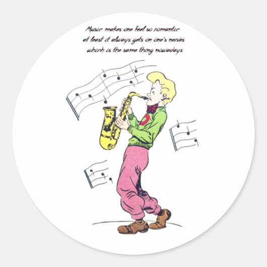 Saxophone Player Music citeert stripboekkunst Ronde Sticker (Voorkant)