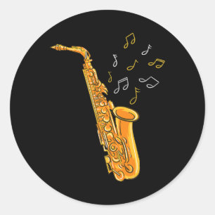 Saxophone Player Musical Notes Saxophonist Jazz Mu Ronde Sticker