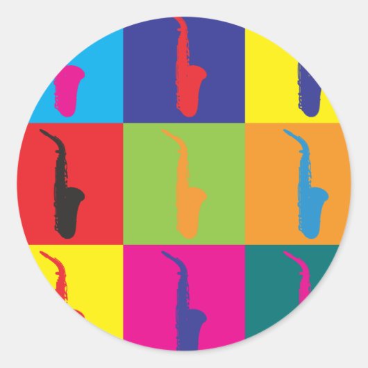 Saxophone Pop Art Ronde Sticker (Voorkant)