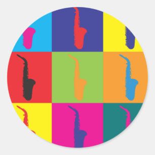 Saxophone Pop Art Ronde Sticker
